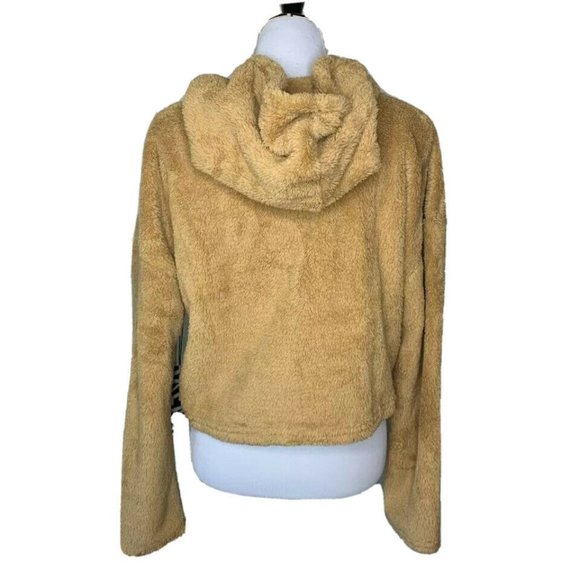 Hyfve Womens Fuzzy Cropped Hoodie Brown Tan Med - Picture 4 of 10